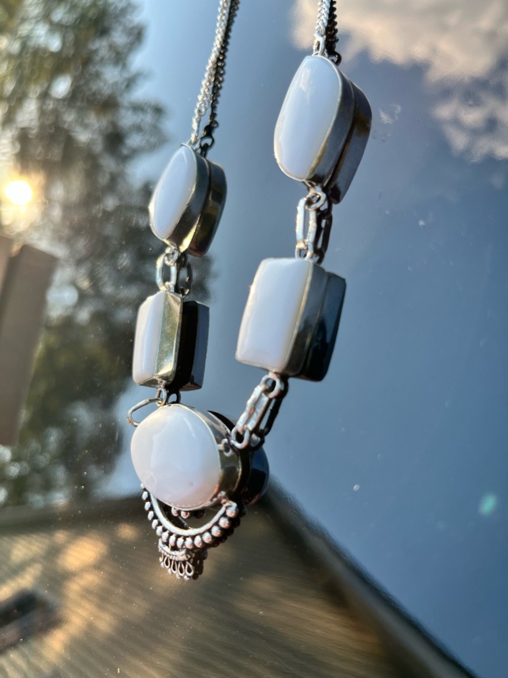 Sterling Silver White Gemstone Pendant Necklace - Elegant Women’s Jewelry